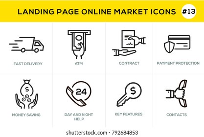 Iconos de diseño de línea plana para compras en línea, banner de sitio web y página de inicio