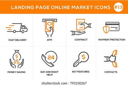 Flat line design concept icons for online shopping, website banner and landing page