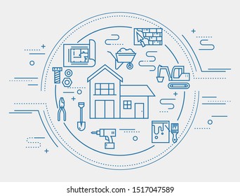 Flat line design concept illustration for construction.