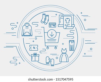 Flat line design concept illustration for online shopping.