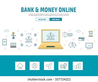 flat line design concept for internet banking.
modern linear vector illustration.
for presentation web banner. online tutorials.
landing page. printed materials
isolated on white backdrop