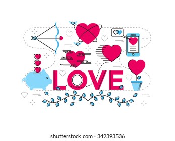 Flat line design concept of love.