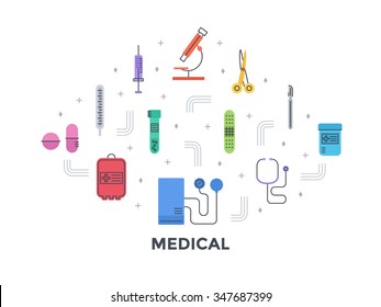 Flat line design concept of medical.