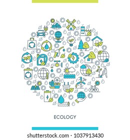 Flat line design concept on theme environment and ecology. Renewable energy and green technology signs. Vector illustration