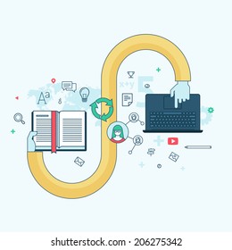 Flat line design concept for online learning. Concepts for web banners and printed materials.