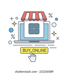 Flat line design concept - Online shopping