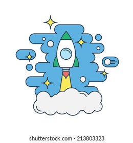 Flat line design concept - Spaceship.