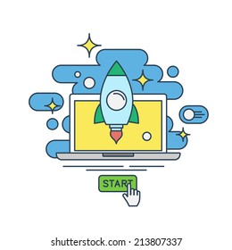 Flat line design concept - Starting a web project. Startup.