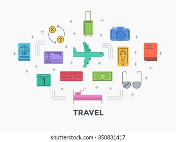 Flat line design concept of travel.