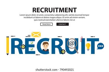 Flat line design, concepts of words recruit, recruitment process, banners for website