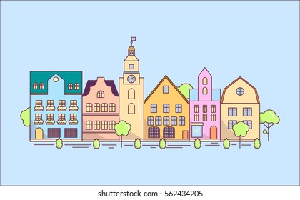 Flat Line design graphic concept, website elements layout of Eco City. Vector Illustration