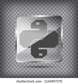 Flat Line design graphic image concept of transparency glass Python Icon on chequered background. Trendy snake vector symbol for web site design or button to mobile app.