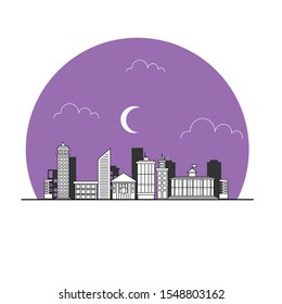 Flat Line design graphic image concept, website elements layout of Urban Landscape. Icons Collection of Creative Work Flow Items. Vector Illustration
