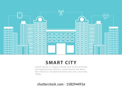 Flat Line design graphic image concept, website elements layout of Urban Landscape. Icons Collection of Creative Work Flow Items.