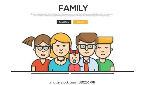 Flat Line Design Graphic Image Concept, Website Elements Layout Of Family.  Vector Illustration