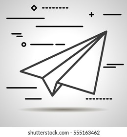 Flat Line design graphic image concept of paper plane icon on a grey background