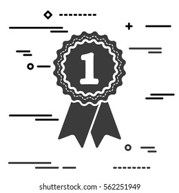 Flat Line design graphic image concept of first place award badge with ribbons icon on a grey background