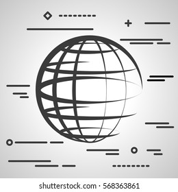 Flat Line design graphic image concept of globe planet icon on a grey background