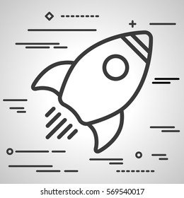 Flat Line design graphic image concept of Linear rocket icon on a grey background