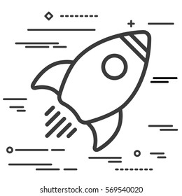 Flat Line design graphic image concept of Linear rocket icon on a white background