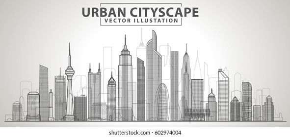 Flat Line design graphic image concept, website elements layout of Urban Landscape. 