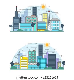 Flat Line design graphic image concept. Urban Landscape City. Vector illustration.