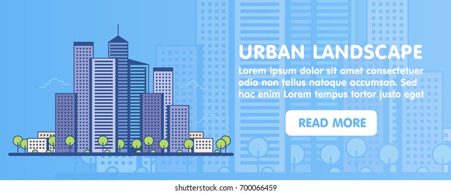 Flat Line design graphic image concept, website elements layout of Urban Landscape. Icons. Vector Illustration