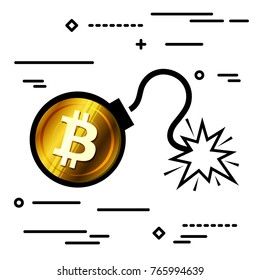 Flat Line design graphic image concept of bitcoin bomb icon on a white background