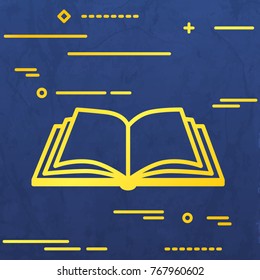 Flat Line design graphic image concept of open book icon on a blue vector paper layer background