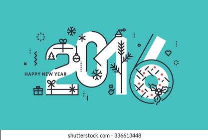 Flat line design New Year's vector illustration for greeting card and banner.