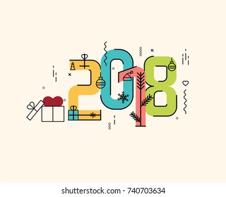 Flat line design New Year's vector illustration for greeting card and banner.