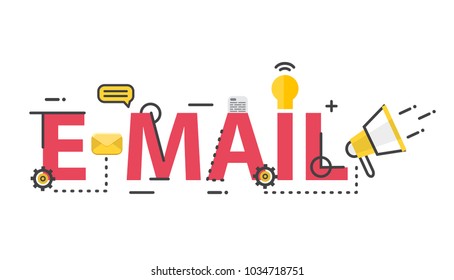 Flat line design with outline icons of e-mail marketing service system, vector illustration concept for website or infographics.