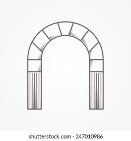 Flat line design round arch. Flat line vintage design vector icon for round arch on gray background.