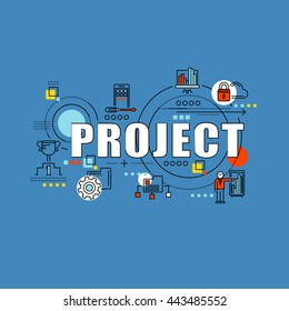 Flat line design start for business project, market analysis, financial planning, accounting, corporate financial strategy, for website banner and infographics