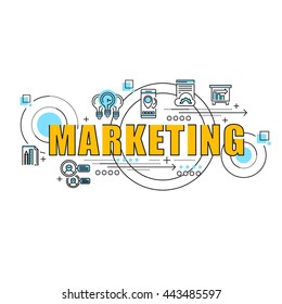 Flat line design start for business marketing, market analysis, financial planning, accounting, corporate financial strategy, for website banner and infographics