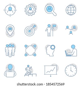 Estilo de diseño de línea plana del conjunto de iconos de búsqueda de trabajo. Ilustración de material vectorial. Símbolos premium aislados en un fondo blanco. Eps10