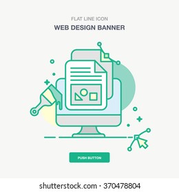 Flat line design style modern vector illustration concept for corporate business, teamwork, management, brainstorming, planning, organization and implementation, for website banner and landing page.