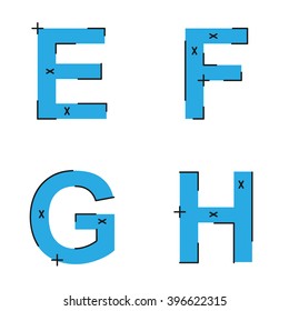 Flat line design style modern alphabet. Abstract letters E,F,G,H logo design template