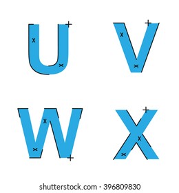 Flat line design style modern alphabet. Abstract letters U,V,W,X logo design template