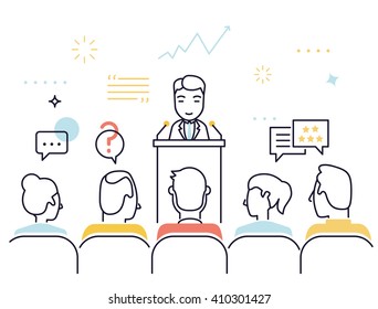 Flat line design style modern vector illustration concept of customer relationship management, support and feedback, crm, consultation and assistance - vector illustration