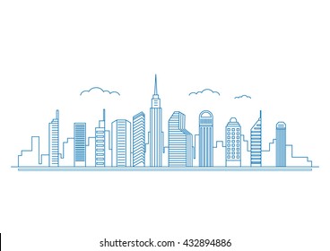 Flat line design style Urban Cityscape. Real Estate concept. Vector Illustration.