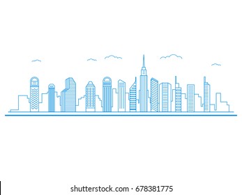Flat line design style Urban Cityscape. Real Estate concept. Vector Illustration.