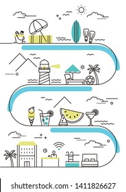 Flat line design of summer travel for website, mobile and cover.