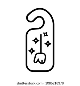 Flat line design vector icon for tag hanging on door knob. Hotel industry. Do not disturb sign or online room reservation. Design elements for business and website