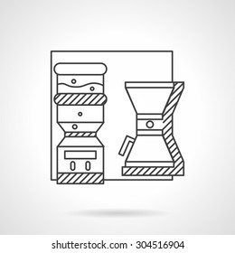 Flat line design vector icon for water cooler and coffee maker. Appliances for break at work. Design element for business, logo and website.