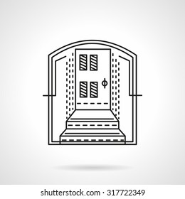 Flat line design vector icon of front door. Symbol design for door, mortgage and rent. Elements of web design for business and website.