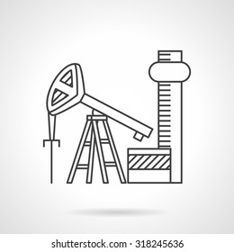 Flat line design vector icon for extraction of oil. Pump jack drilling oil well. Petroleum industry. Elements of web design for business and website.