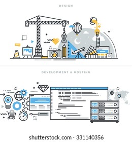 Flat line design vector illustration concepts for graphic design, freelancers and design agencies, website and app design and development, hosting, ssl, for website banner and landing page.