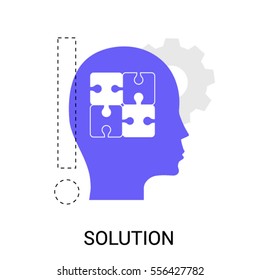 Flat line design vector illustration concept of Solution. Puzzle in head. Modern icon.