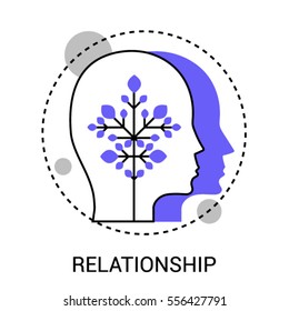 Flat line design vector illustration concept of Relationship. Tree in head. Modern thin line icon design. - Shutterstock ID 556427791